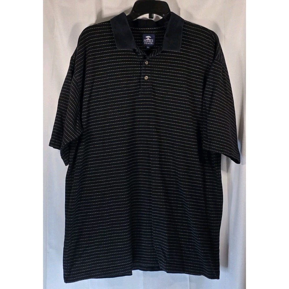 Pebble Beach Golf Polo Shirt Men's‎ XL Black Striped